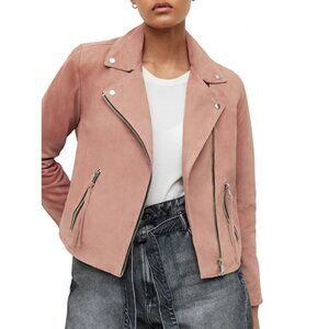 NWT All Saints Suede Leather Dalby Biker Jacket in Rose Pink
